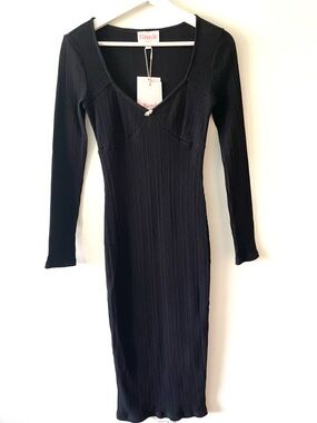 Rouje Timothea Black Ribbed Long-Sleeve Midi Dress